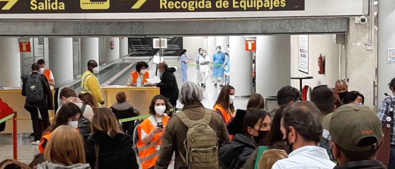Colas en el aeropuerto de Palma para presentar el certificado de control sanitario