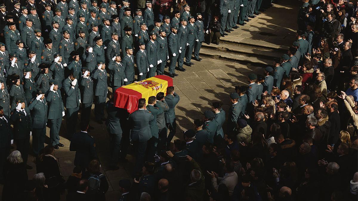 Funeral celebrado en Pamplona en memoria de David Pérez Carracedo, uno de los guardias civiles fallecidos en Barbate (Cádiz) al ser arrollada su patrullera por una narcolancha.