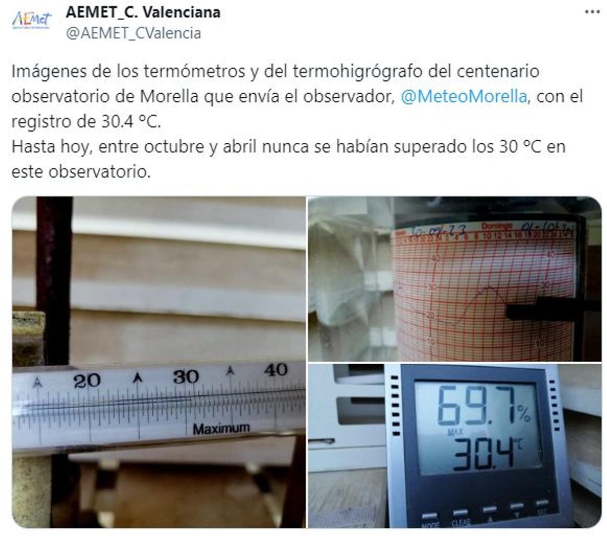 Imagen de la información compartida por AEMET en su cuenta de Twitter.