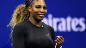 Sept 5, 2019; Flushing, NY, USA;  Serena Williams of the USA reacts after defeating Elina Svitolina of Ukraine (not pictured) in a semifinal match on day eleven of the 2019 U.S. Open tennis tournament at USTA Billie Jean King National Tennis Center. Mandatory Credit: Robert Deutsch-USA TODAY Sports