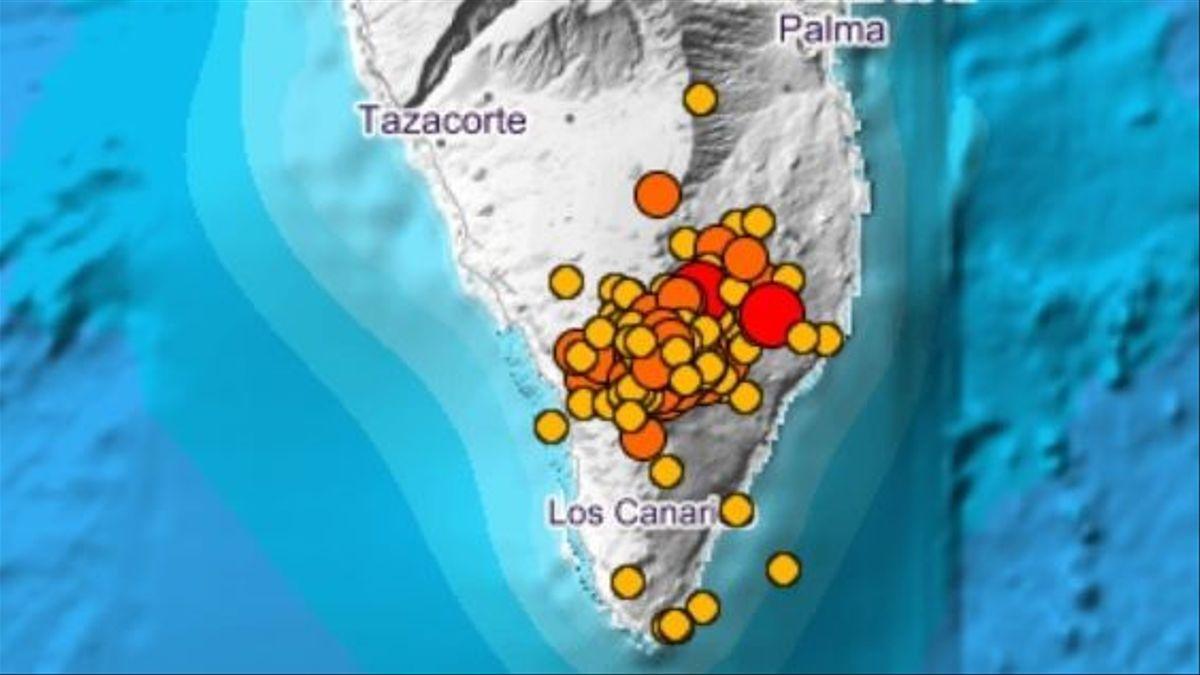 Terremotos registrados esta noche en La Palma.