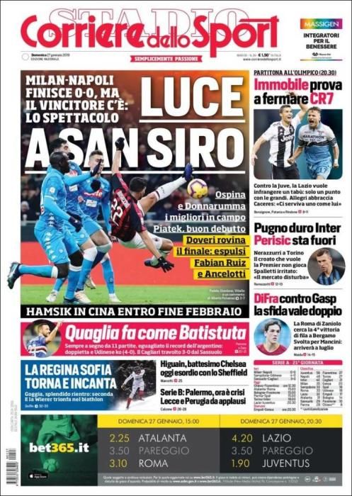 Portada CORRIERE DELLO SPORT domingo 27 enero 2019