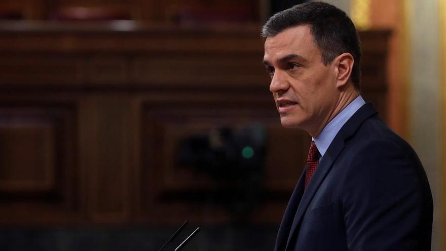 Pedro Sánchez durant la seva intervenció al Congrés, aquest dimecres |