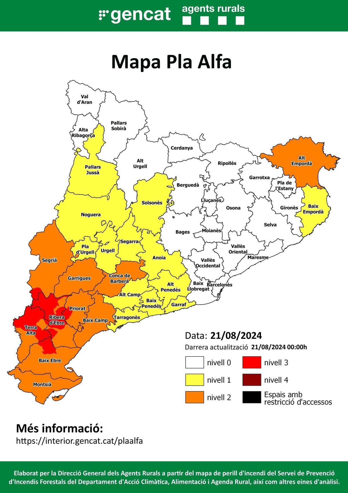 20 municipis de Tarragona i Lleida en perill molt alt d'incendi aquest dimecres