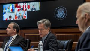 Los líderes del G7 analizan el ataque de Irán contra Israel en una videoconferencia, este domingo.