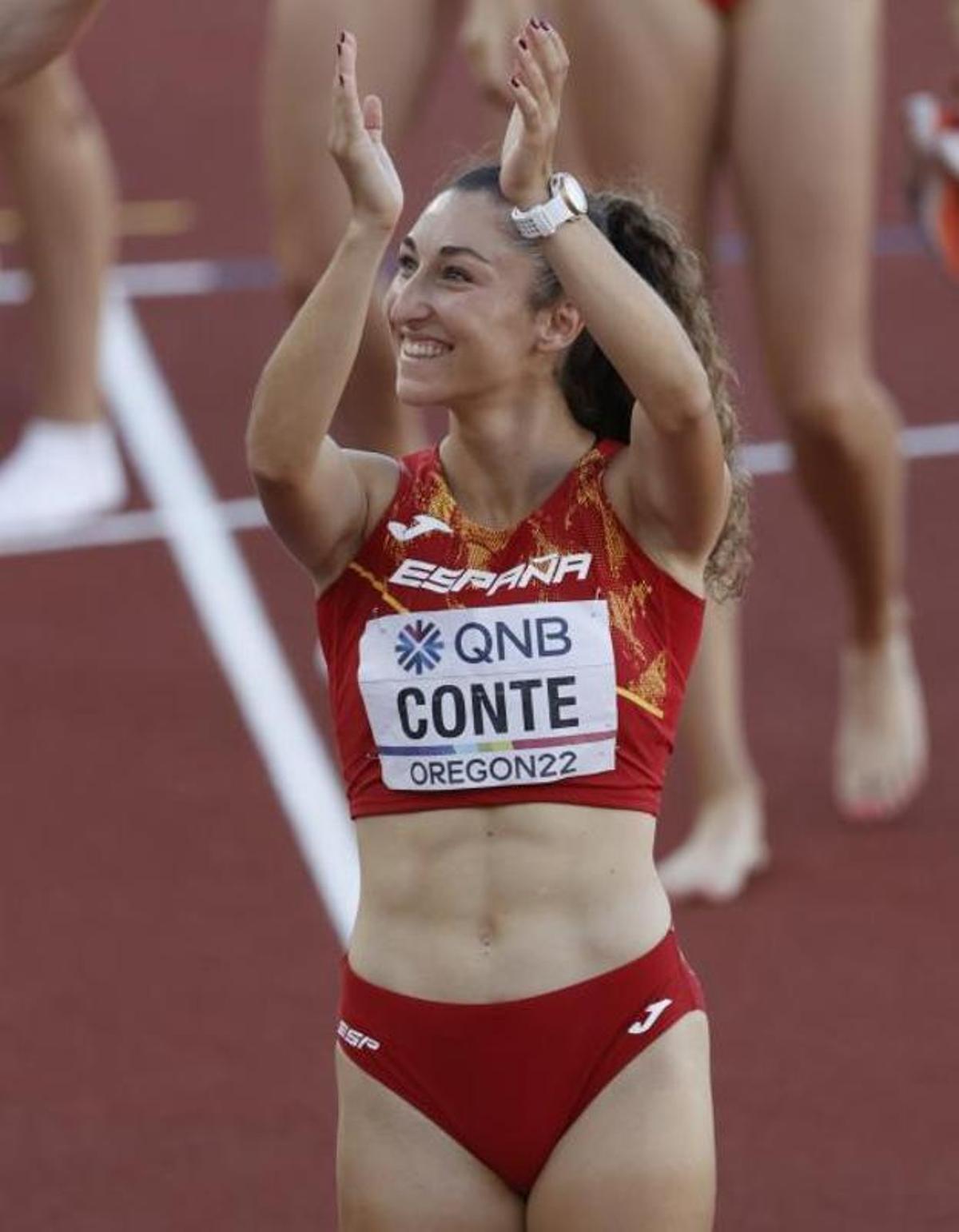 Claudia Conte, en la prueba de heptatlón del Mundial de Eugene.