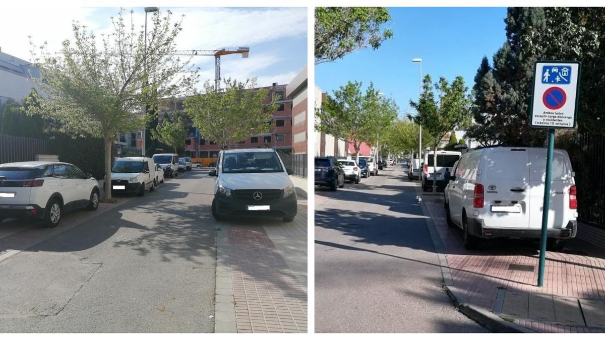 Imagen de coches aparcados en las aceras de la zona de Lledó en Castelló.