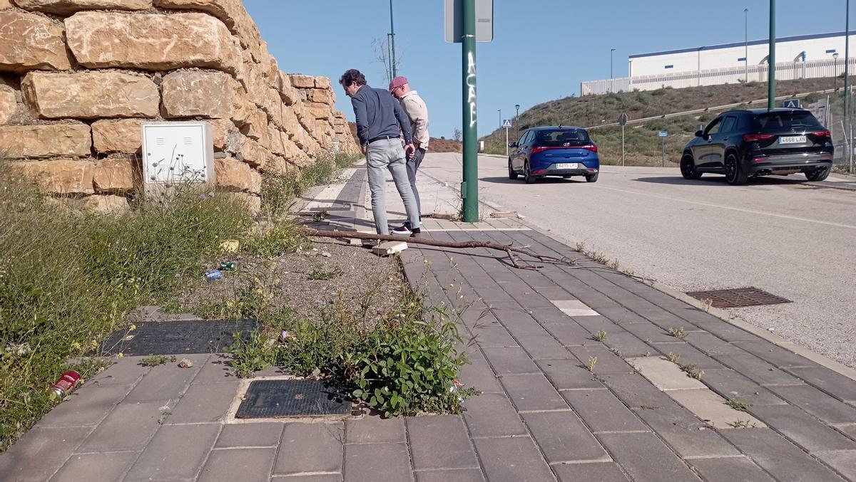 Dos vecinos muestran al diario la falta de mantenimiento en una de las calles de Colinas del Limonar.