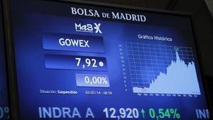 Panel del MAB donde aparece suspendia la cotización de Gowex, el pasado jueves en la Bolsa de Madrid.