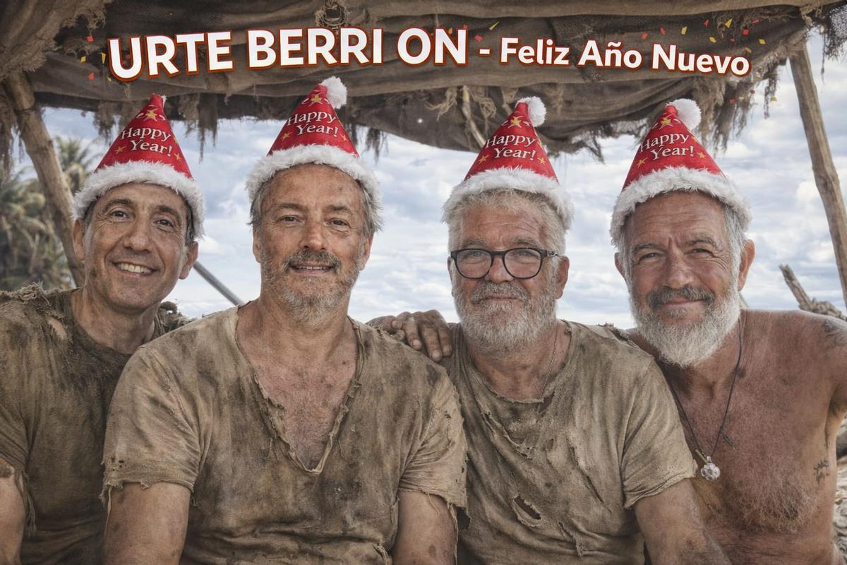 En otro momento de la travesía felicitando el Año Nuevo.