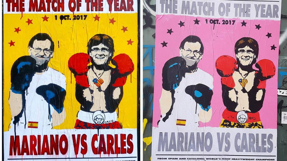 Carteles del combate del año entre Rajoy y Puigdemont, obra de Tvboy