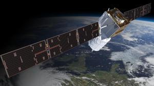 Recreación del satélite europeo Aeolus en el espacio. 