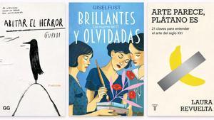 Portadas de Abitar el Herror, Brillantes y olvidadas y Arte parece, plátano es.