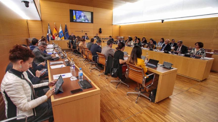 Sesión plenaria celebrada en el Cabildo de Tenerife antes de decretarse el estado de alarma.