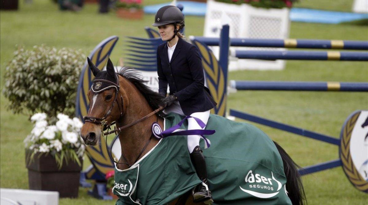 Marta Ortega, en la ultima jornada del Concurso de Saltos Internacional de Madrid  en el Club de Campo Villa de Madrid, en mayo del 2015. 