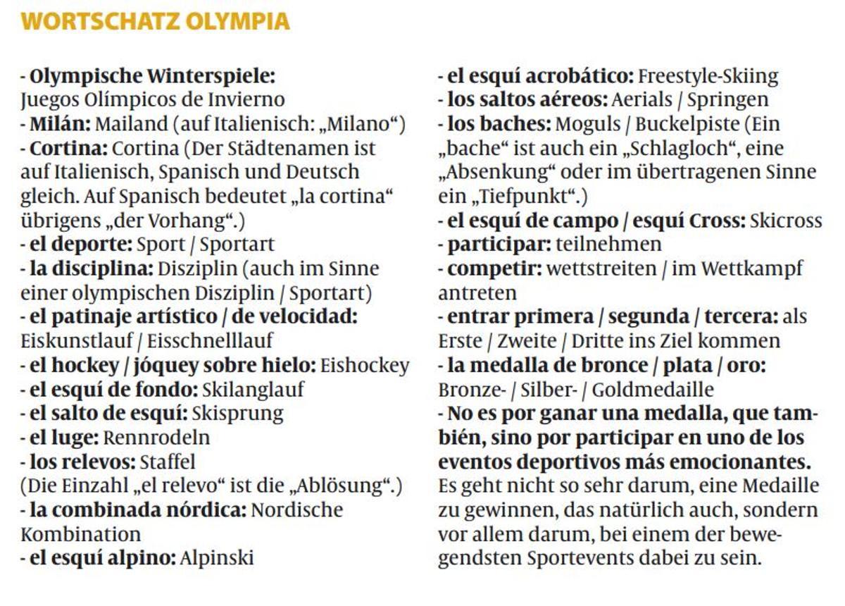 Wortschatz Olympische Winterspiele