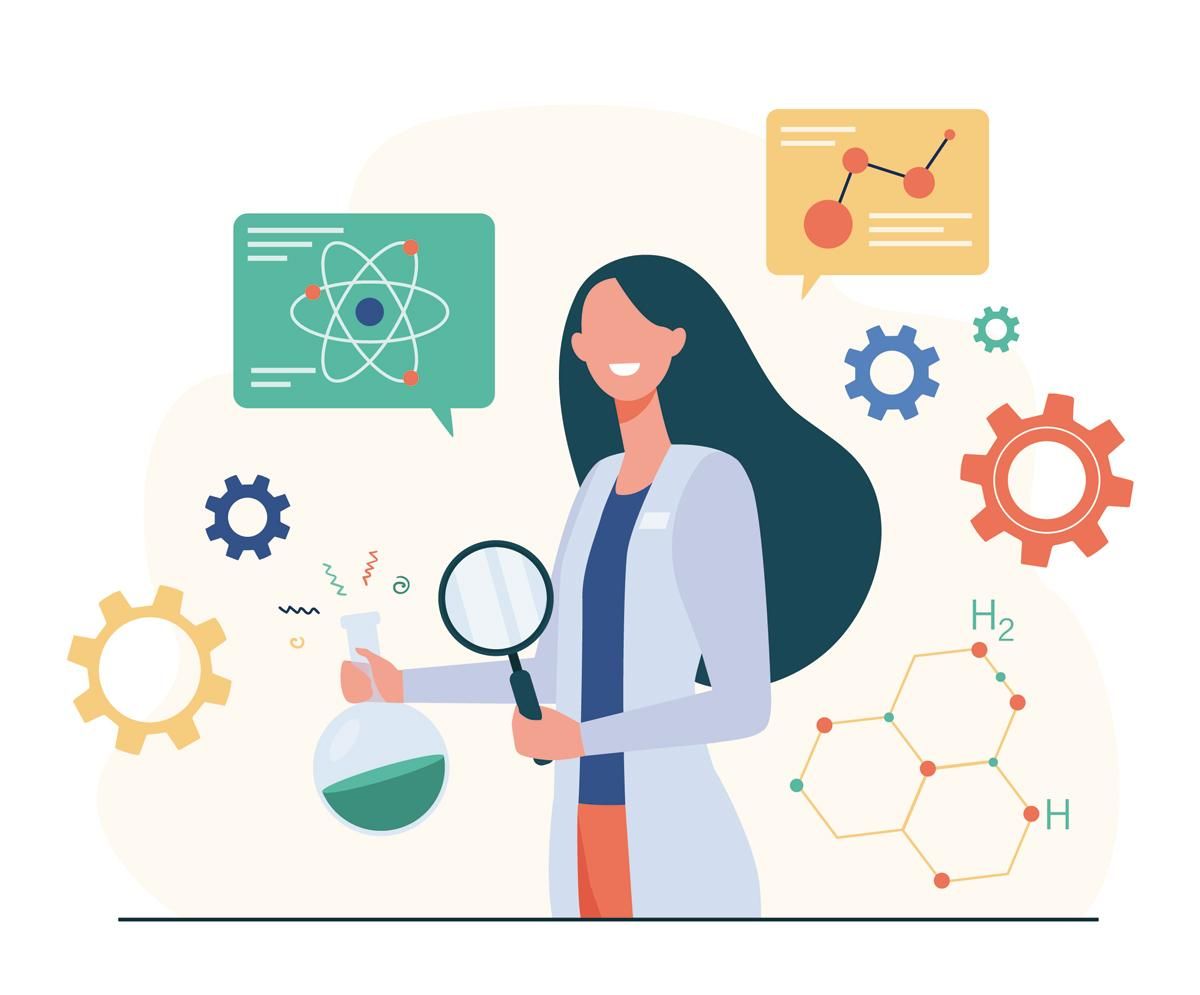 Ilustración de una mujer científica en un laboratorio
