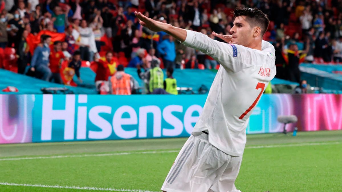 Morata celebra el gol ante Italia en la semifinal de la Eurocopa