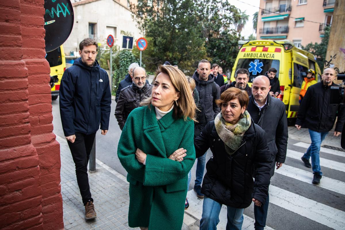 La ministra de Transportes, Raquel Sánchez, en su visita al lugar del accidente de trenes, en la estación de Montcada i Reixac-Manresa