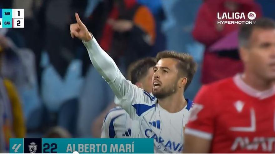 El 2-2 del Zaragoza en el Zaragoza 3-2 Cartagena de la jornada 39 de LaLiga Hypermotion