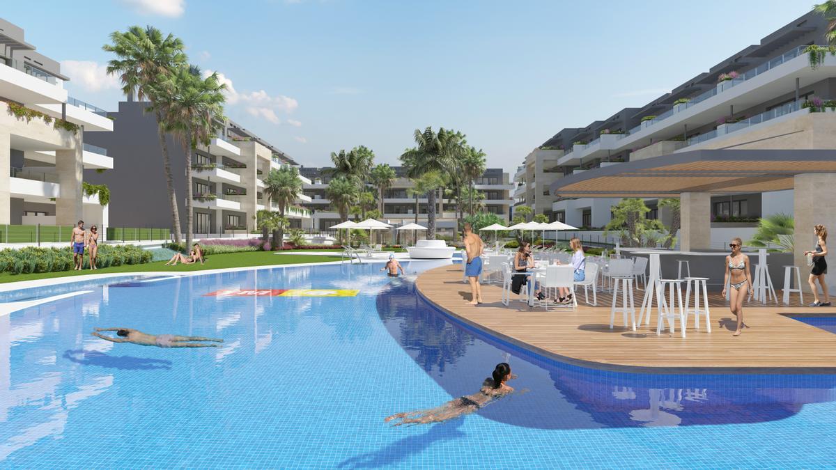 El residencial cuenta con 7 piscinas comunitarias.