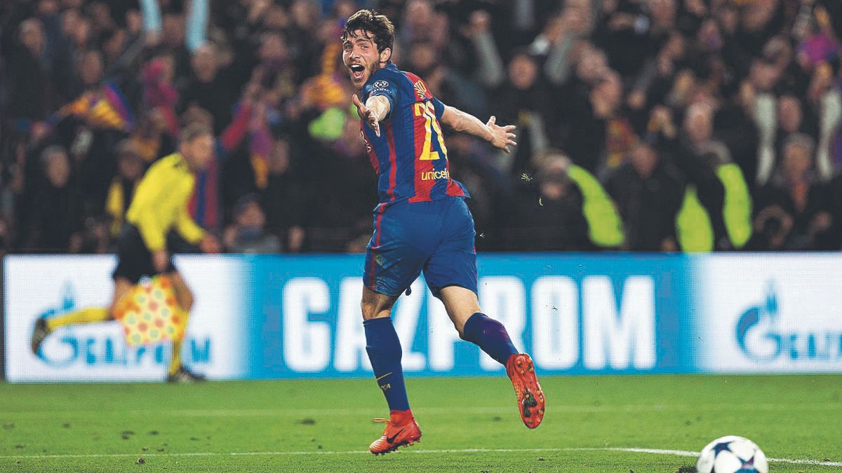 sergi roberto celebrates his winning goal against PSG