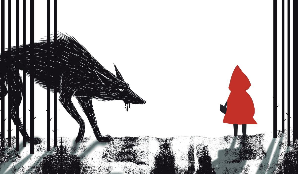 Ilustración de caperucita en el bosque con el lobo, símbolo del abuso sobre los niños.