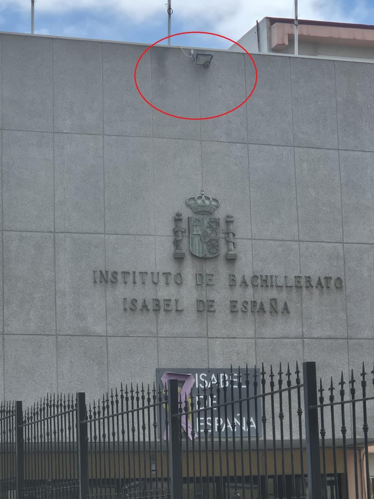 Enjambre de avispas velutinas en una farola del IES Isabel de España, en Las Palmas de Gran Canaria