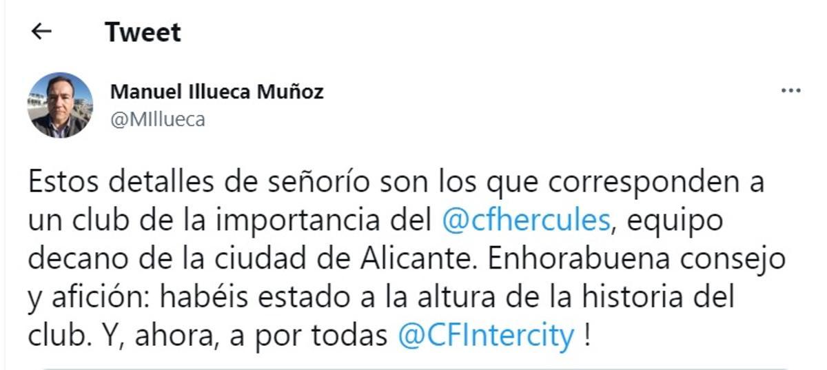 Tuit de la cuenta personal del director del IVF, Manuel Illueca.