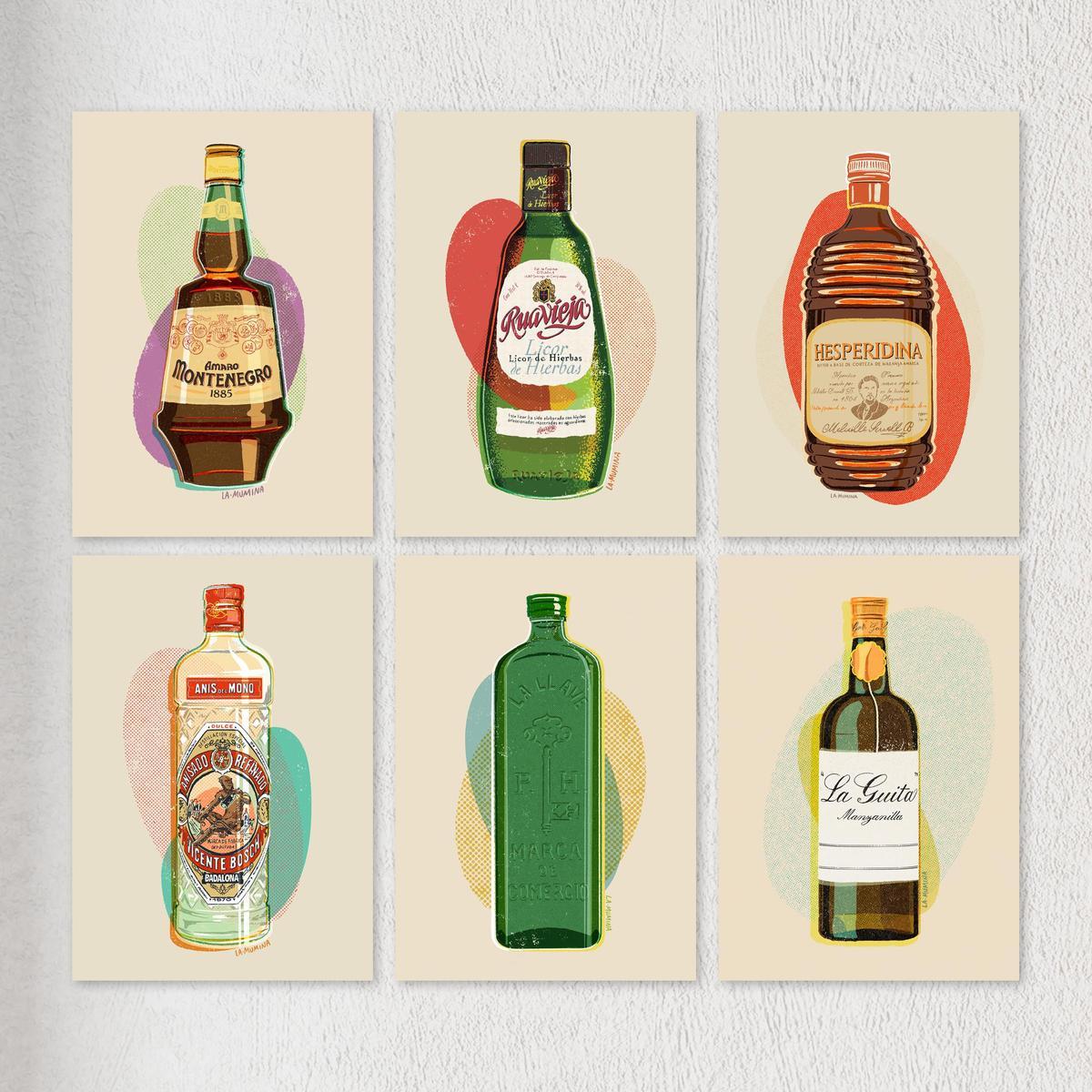 Las ilustraciones de botellas y cócteles son seña de identidad de 'La Mumina'