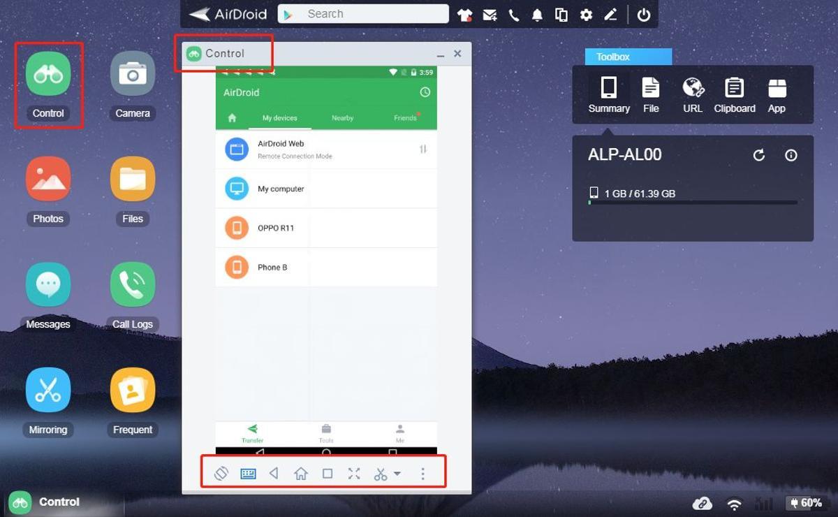 Aplicación de AirDroid para el escritorio