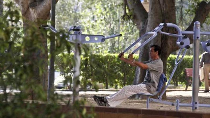 Un hombre realiza deporte en un parque.