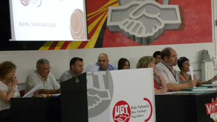 La mesa presidencial del comité comarcal de la UGT.