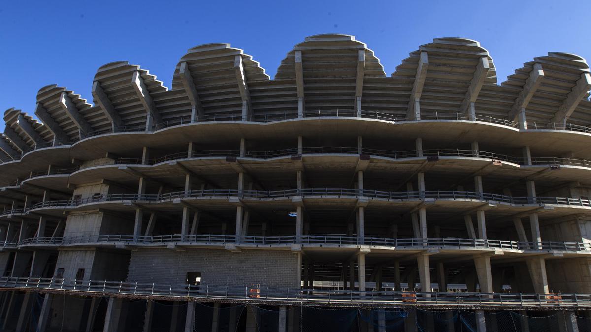 Las obras del Nou Mestalla que el club tiene previsto retomar en octubre.