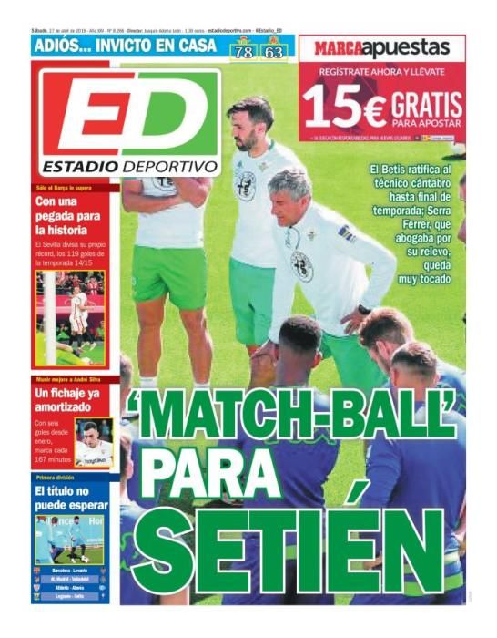 Portada ESTADIO DEPORTIVO sábado 27 de abril 2019