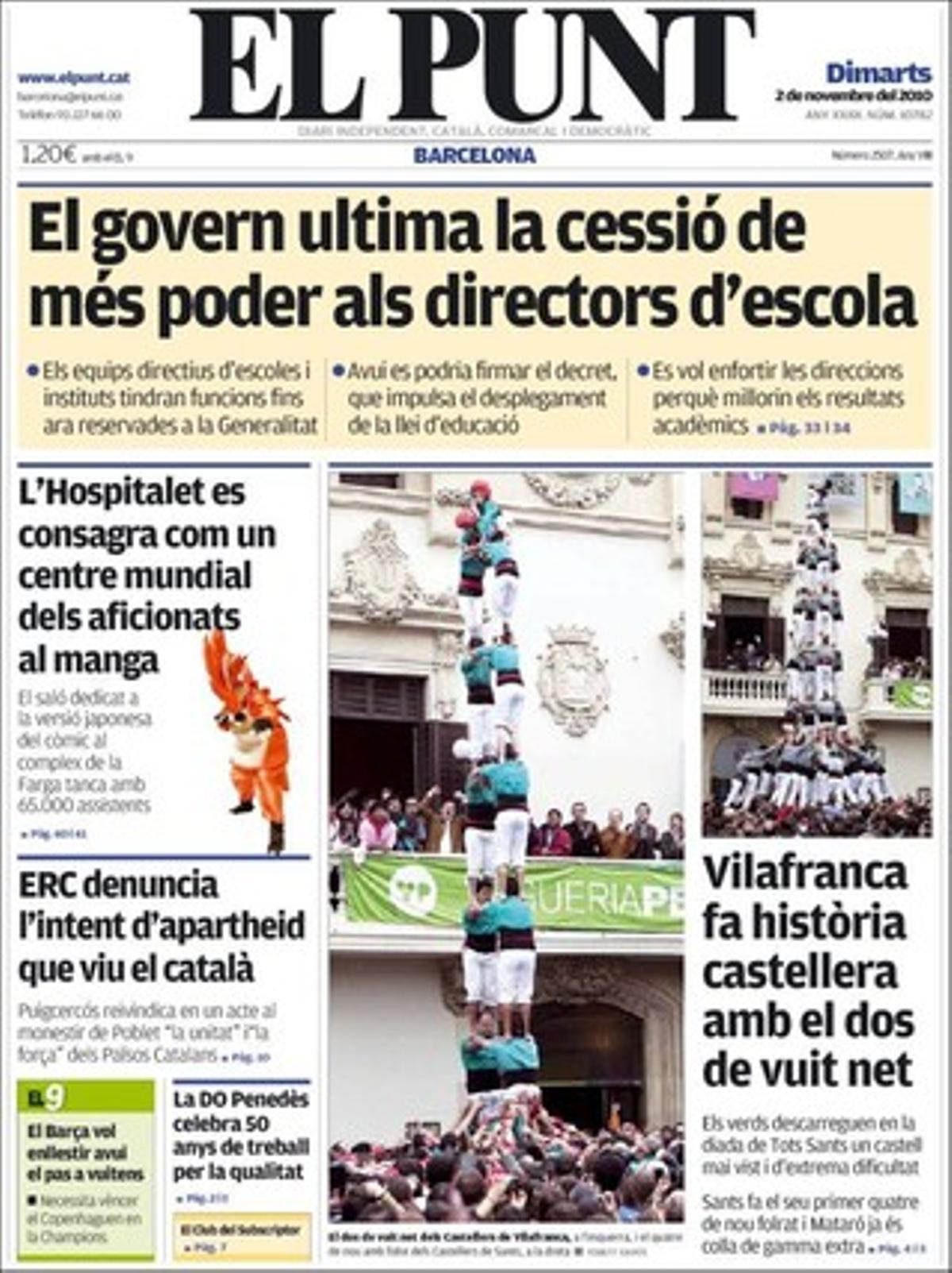 A les pàgines interiors ’El Punt’ també remarca que Red Eléctrica deixa per a final d’any --i per després de les eleccions-- la decisió sobre el traçat de la línia de molt alta tensió de Penyalba-Montsó-Isona; i que tres de cada quatre vianants atropellats a ciutats espanyoles el 2009 travessaven bé el carrer, i que la majoria tenia més de 64 anys.