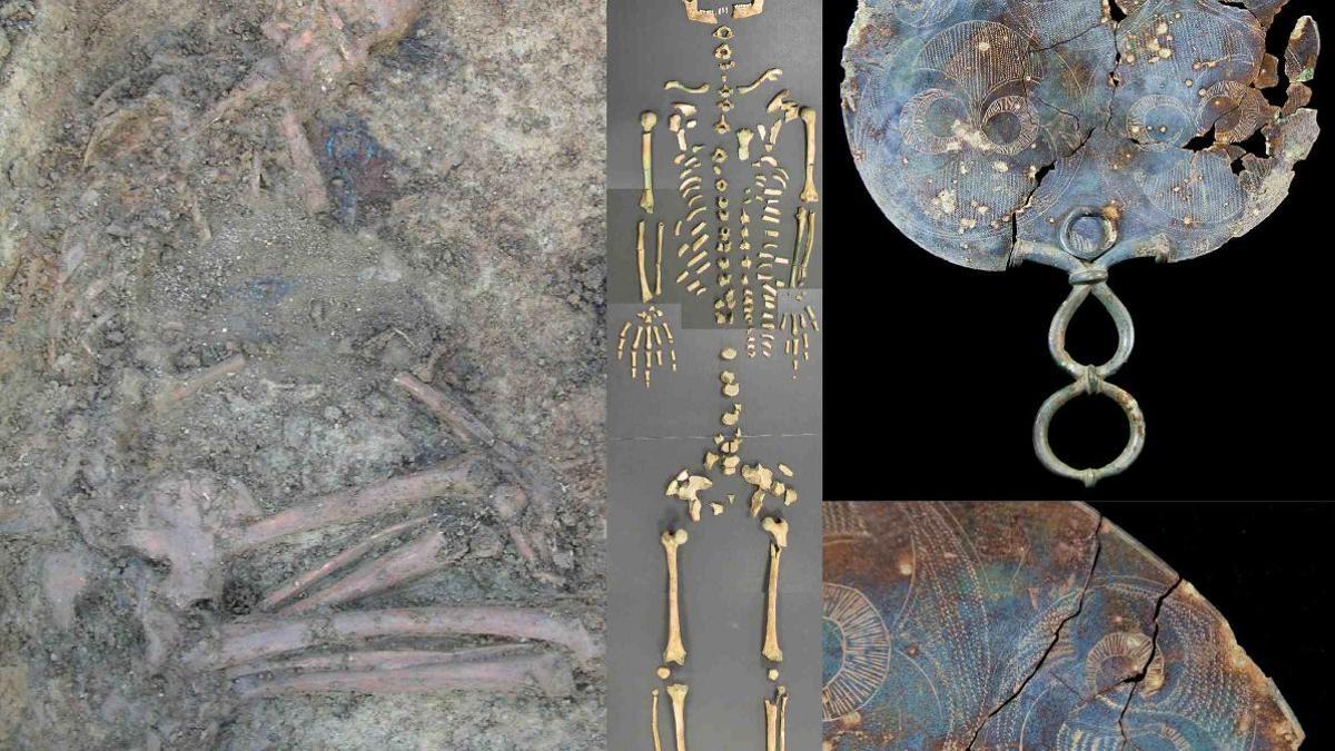 Entierro de una joven de Langton Herring, del cual se extrajeron muestras de ADN. Fue enterrada con un espejo y joyas.