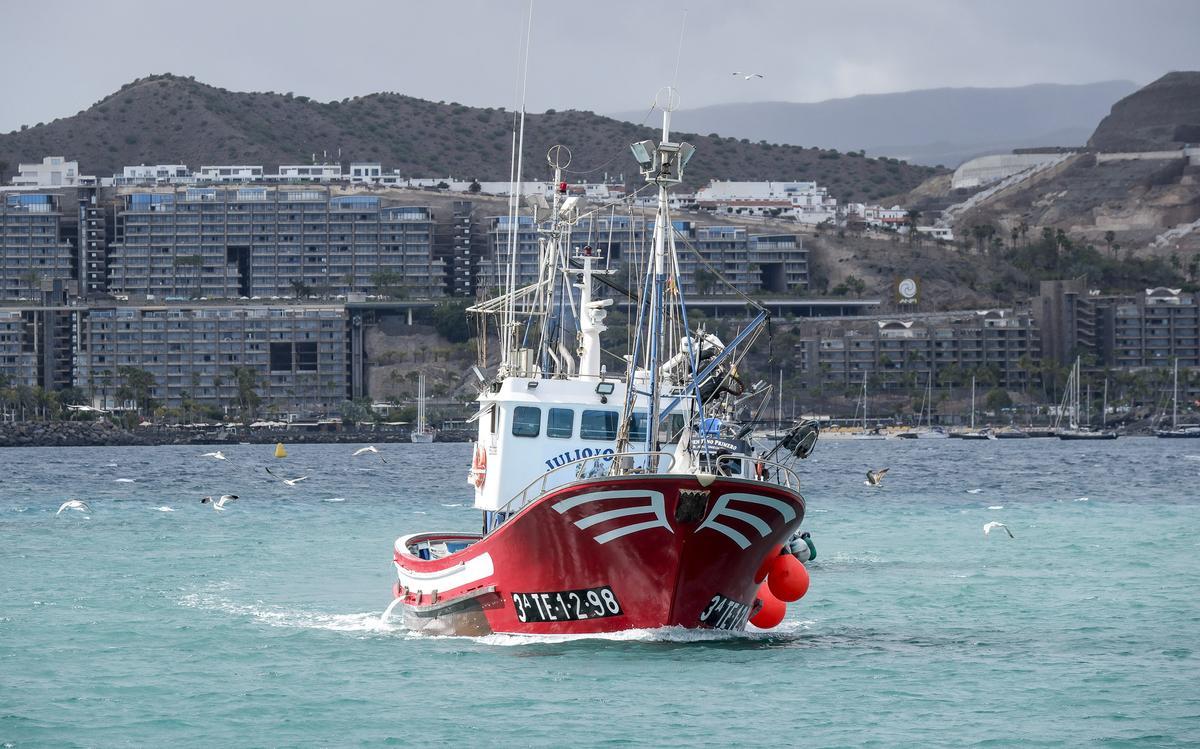 El barco 'Julio y Olga', entrando al muelle de Arguineguín.