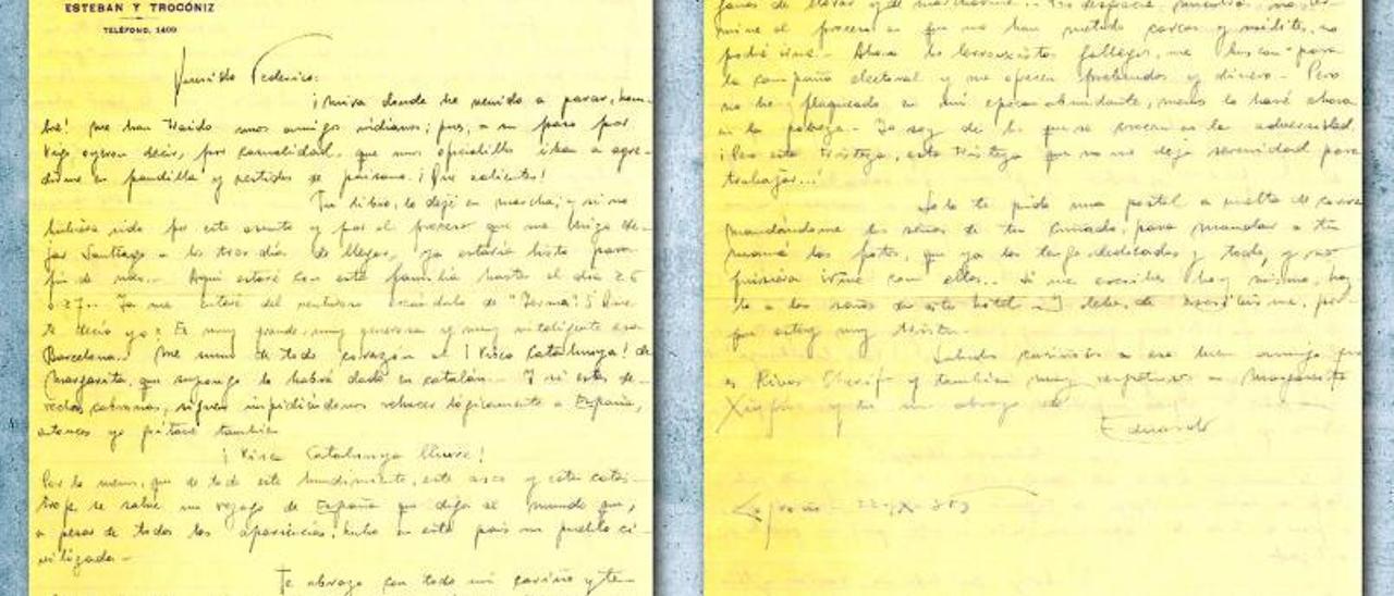 Una de las cartas que se conservan en la Fundación Federico García Lorca que el novelista ourensano envió al poeta granadino..   | // FDV
