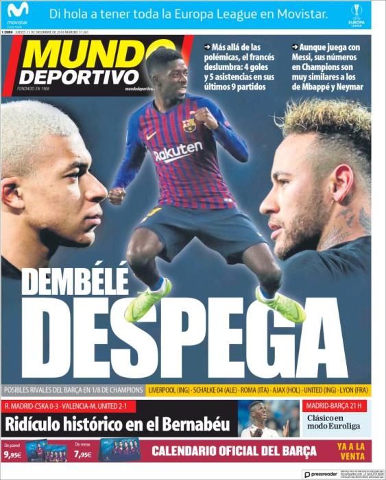 Portada MUNDO DEPORTIVO jueves 13 de ciciembre