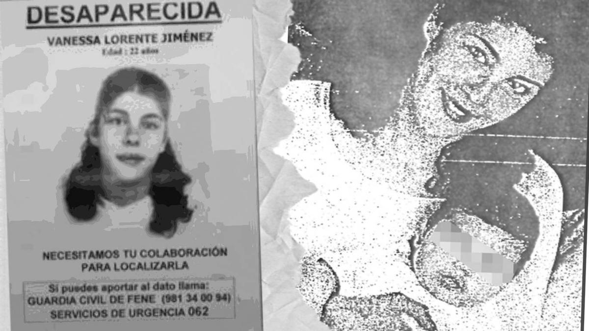 Cartel de la desaparición de Vanessa; a la derecha, Vanessa con su bebé.