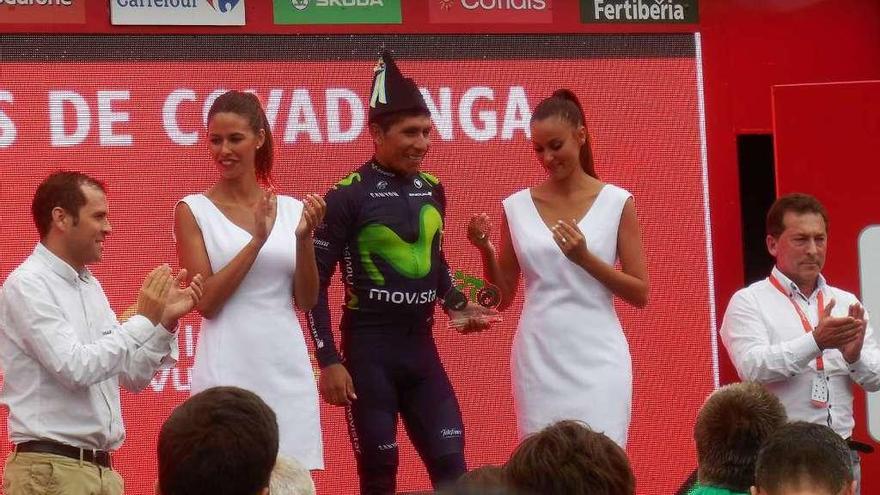 Nairo Quintana, en el podio de la Vuelta a España en los Lagos en 2016.