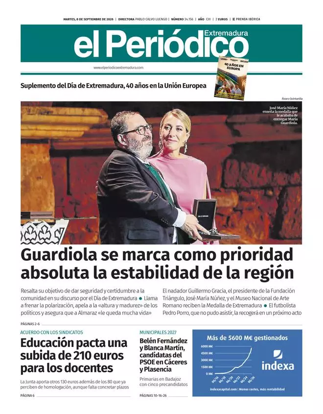 Consulta la portada en papel de El Periódico Extremadura este martes, 8 de septiembre.