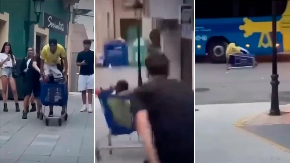 VÍDEO: Un joven herido en Candás tras lanzarse por una cuesta a bordo de un carrito de súper y chocar contra un autobús