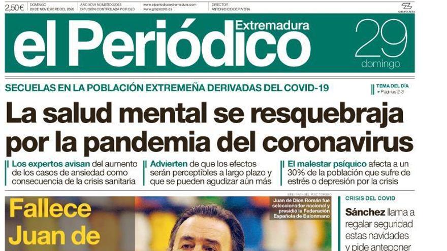 Esta es la portada de EL PERIÓDICO EXTREMADURA correspondiente al día 29 de noviembre del 2020