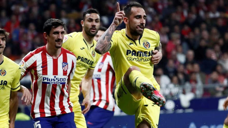 Un lance del partido entre el Atlético y el Villarreal