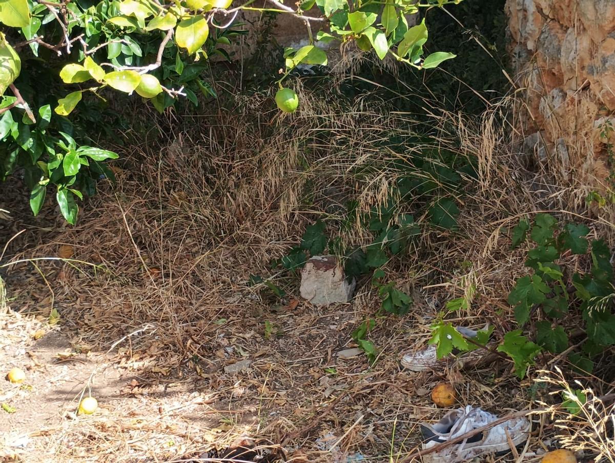 Zapatillas en el lugar donde ha sido encontrado un cadáver en sa Pobla.