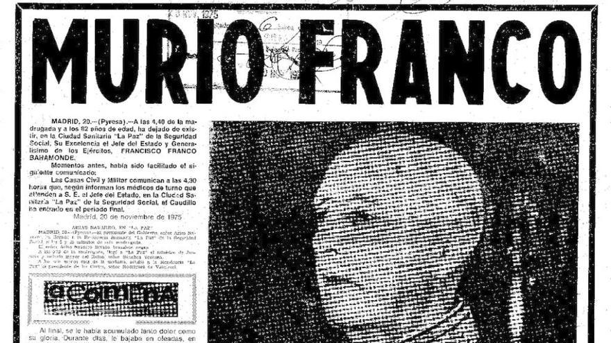 Portada de &quot;El Correo de Zamora&quot; el 20 de noviembre de 1975.