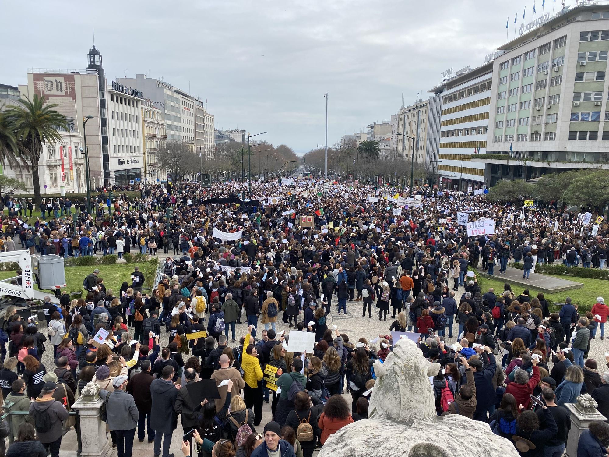 Protesta en Lisboa del sector educativo, el pasado mes de enero.