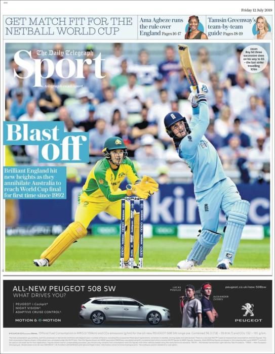 Portada TELEGRAPH SPORT viernes 12 julio 2019